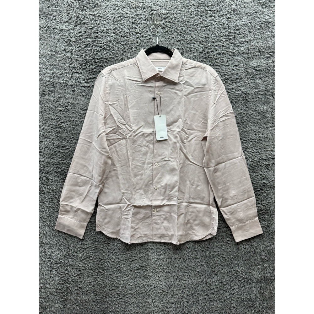 NWT Mango Light Tencel-Linen Button Up Long‎ Sleeve Shirt Pink Mens Size S